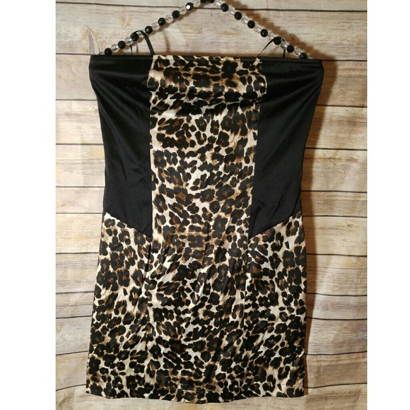 Metropark MP Black Bodycon Strapless leopard Dress - Picture 1 of 6